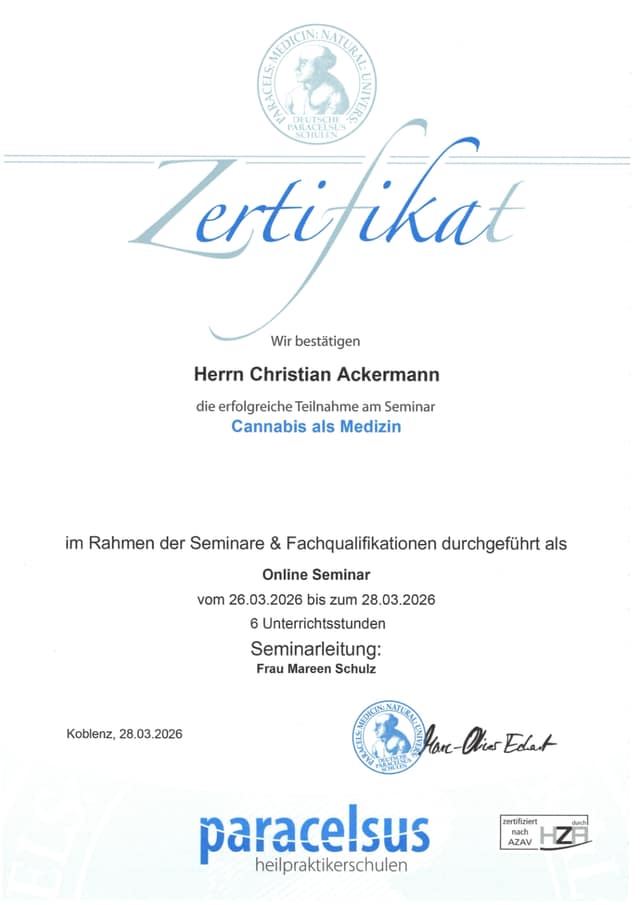 Zertifikat Cannabis als Medizin für Christian Ackermann